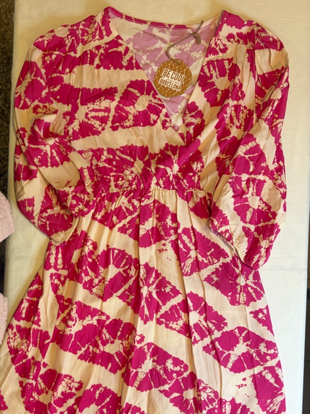 Barcelona Pink Tie-Dye V-Neck Dress - 1 size